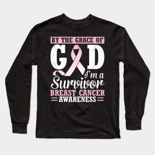 By The Grace Of God I'm A Survivor Breast Cancer Awareness Long Sleeve T-Shirt